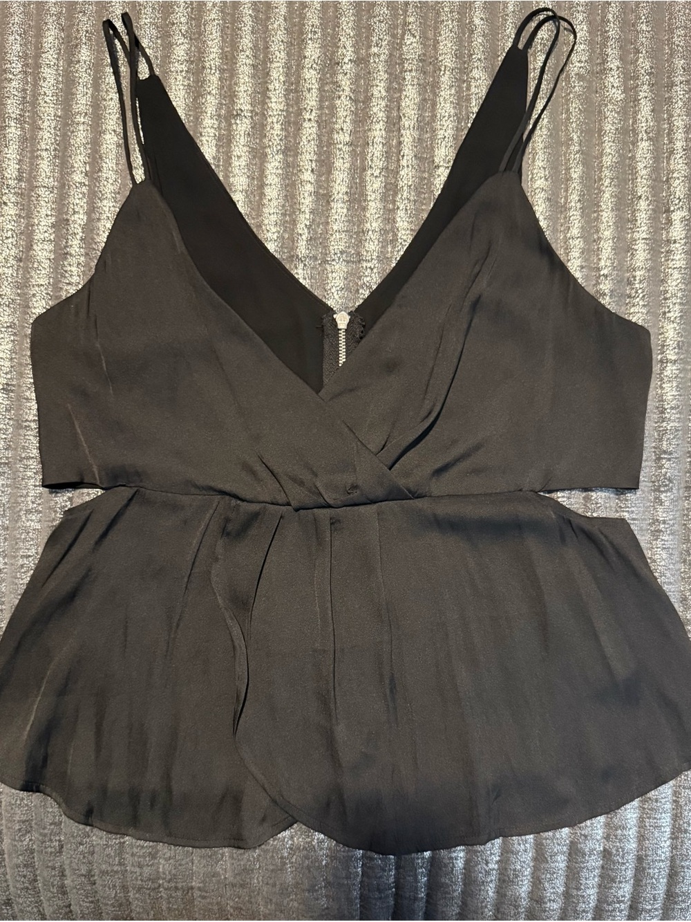 Express Black V-Neck Double Spaghetti Strap Peplum Camisole
